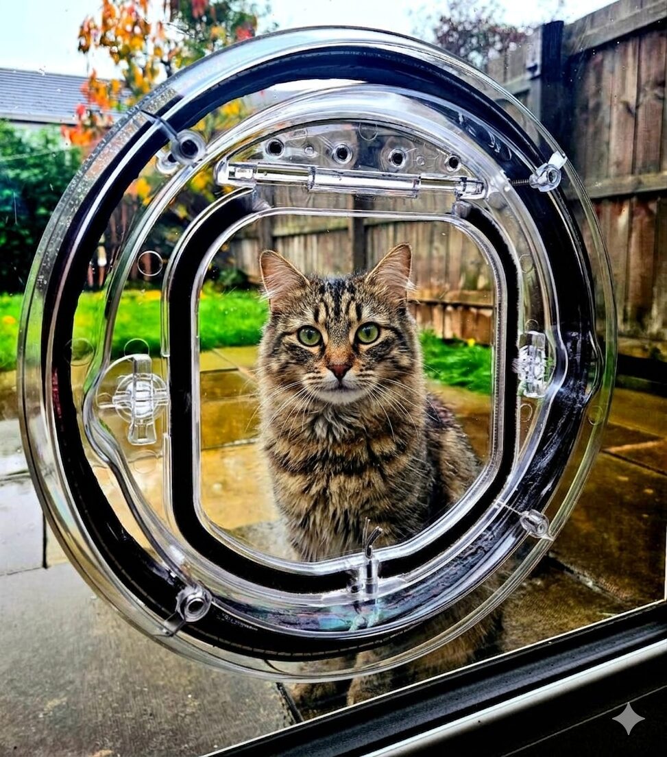 Catwalk glass fitting cat door for single and double glazing — Pet-Tek