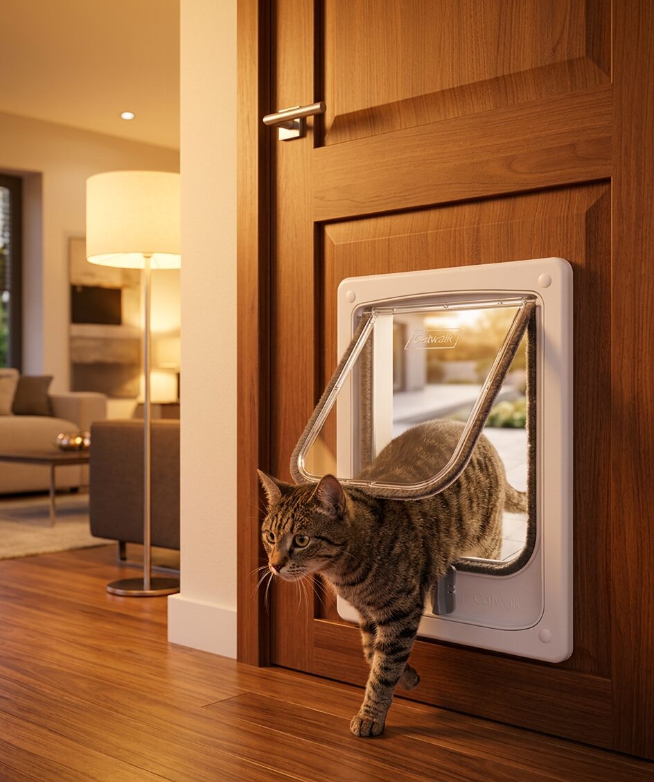 Catwalk wood fitting cat door for timber PVC and metal doors — Pet-Tek